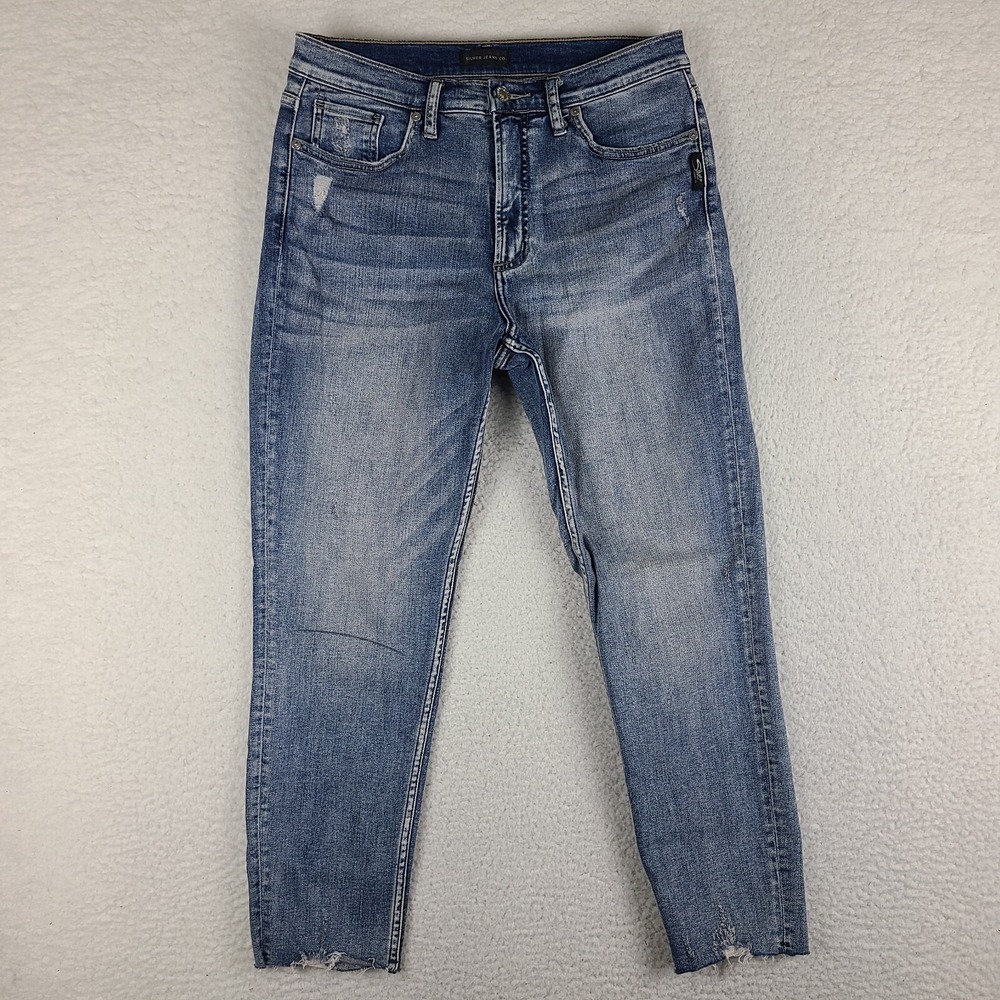Silver Jeans Womens 30x25 Blue Calley Skinny Crop‎ Distress Fray Light Wash